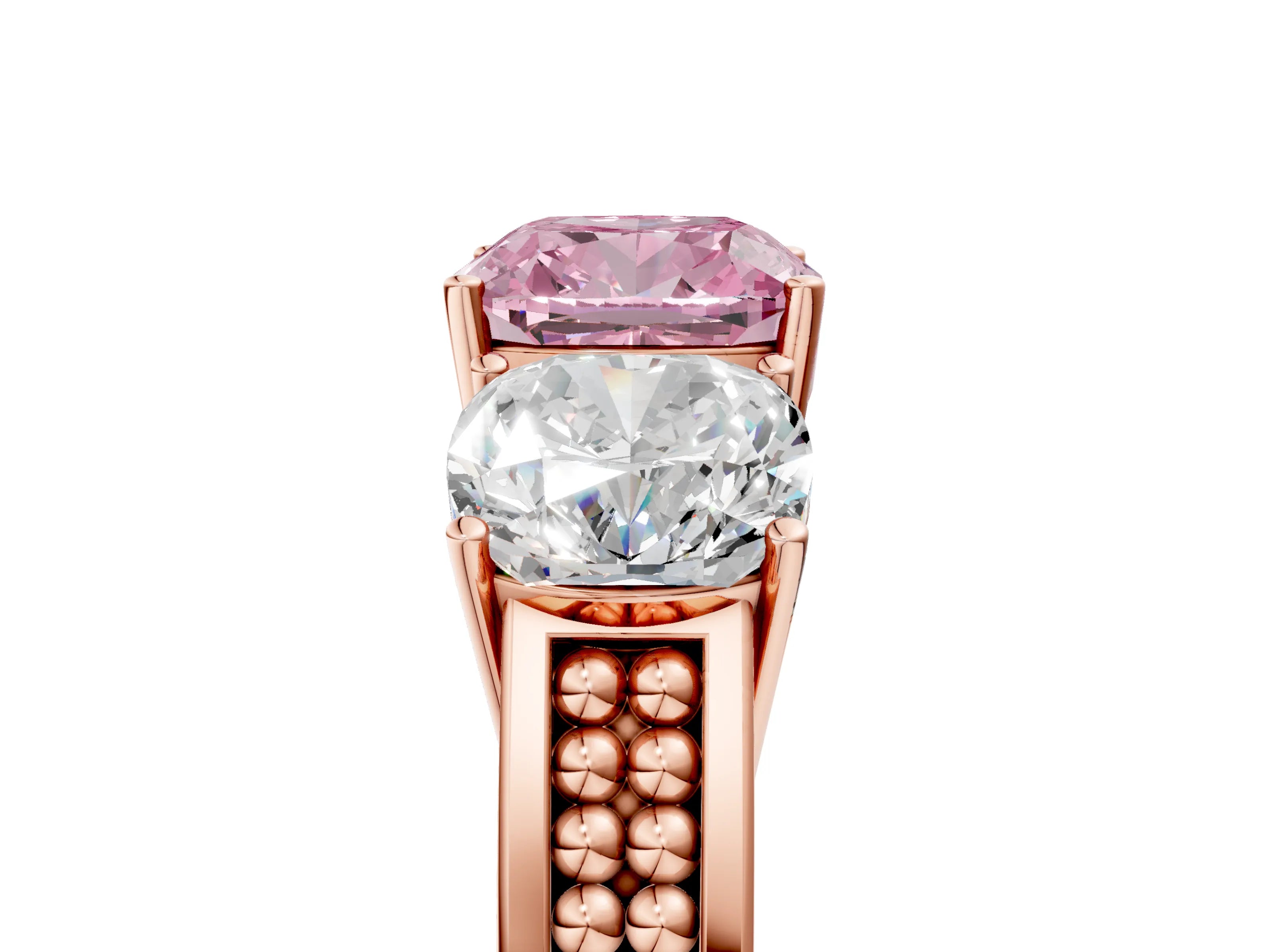 Rose gold Fancy Pink Cushion Cut Diamond Three-Stone Ring with Prong Setting and Textured Band_5