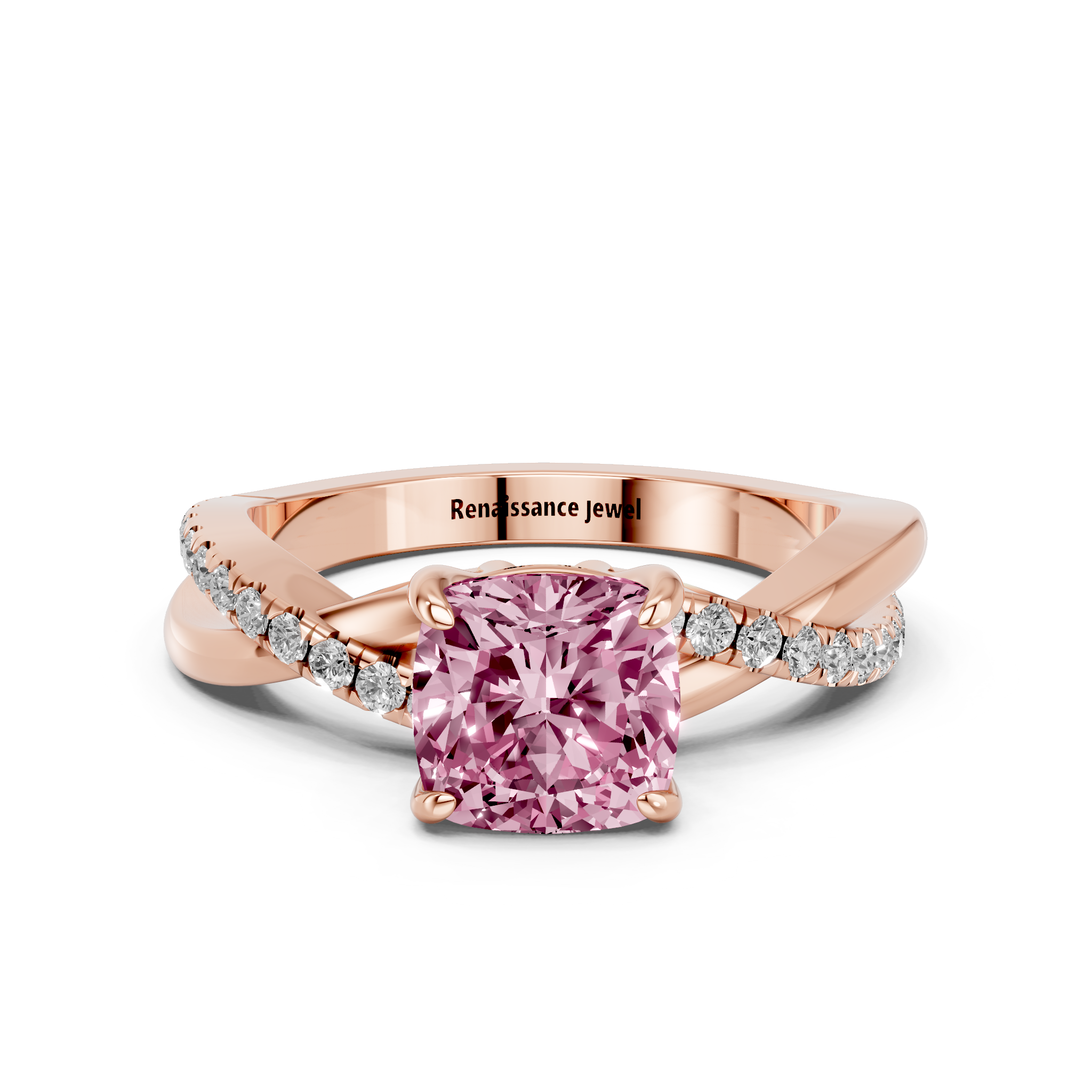 Rose gold Fancy Pink Cushion  Cut Diamond Twist Band Solitaire with Prong Setting_11