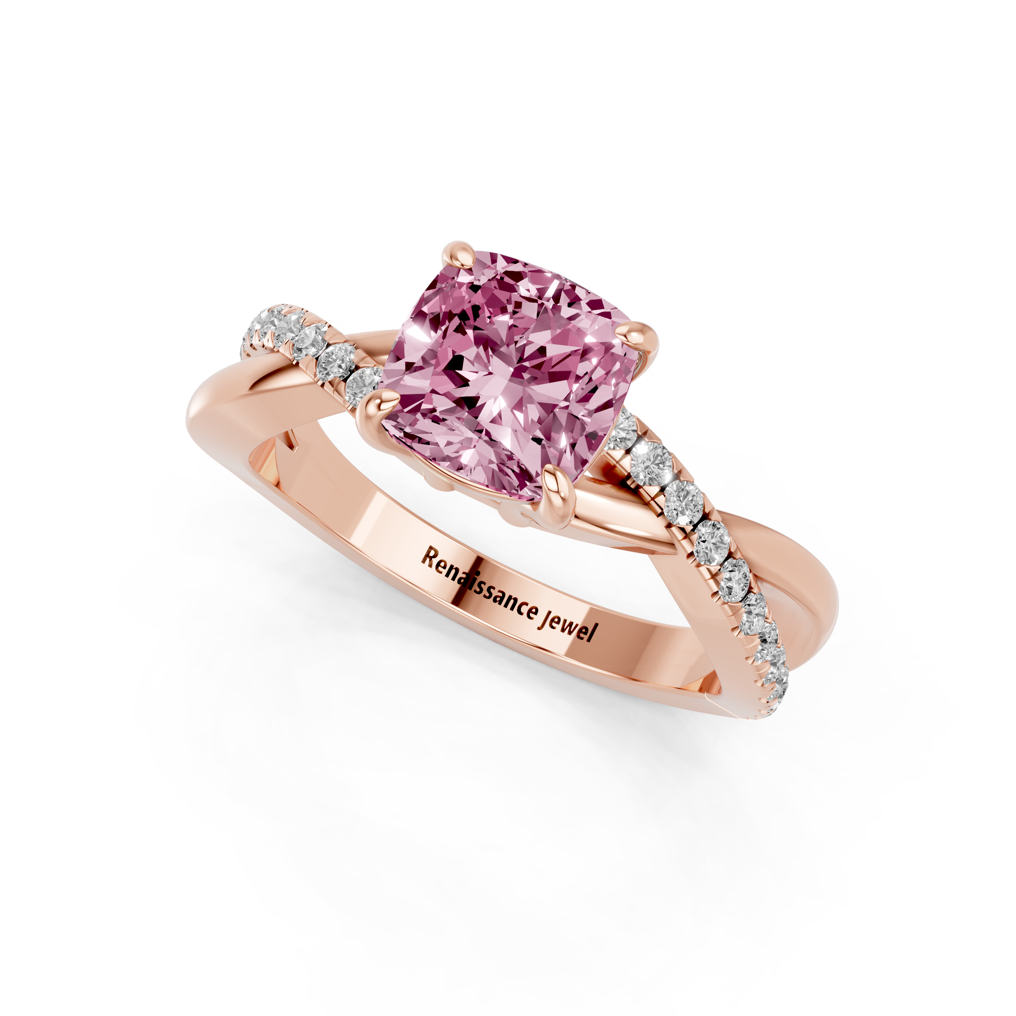 Rose gold Fancy Pink Cushion  Cut Diamond Twist Band Solitaire with Prong Setting_3