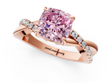 Rose gold Fancy Pink Cushion  Cut Diamond Twist Band Solitaire with Prong Setting_39