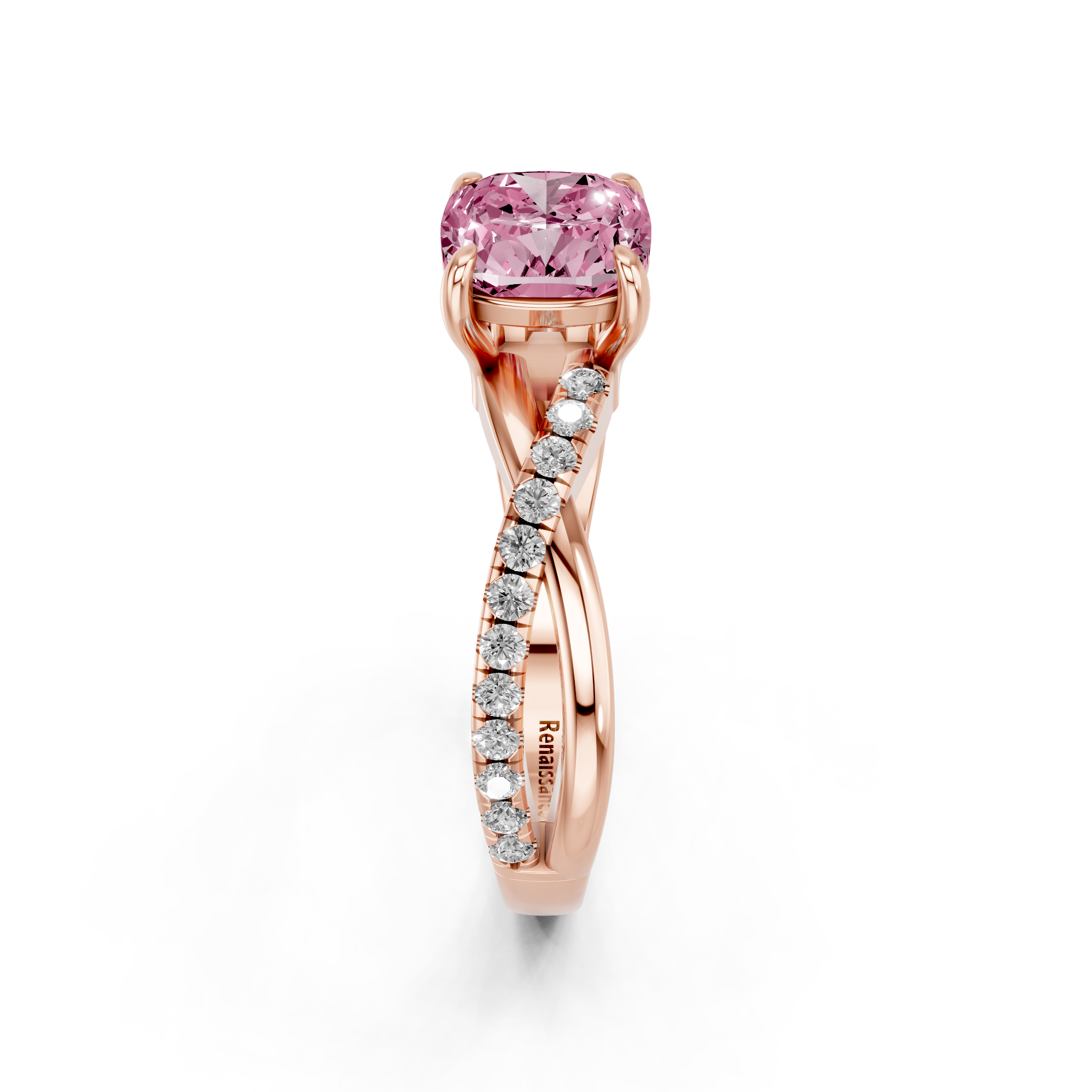Rose gold Fancy Pink Cushion  Cut Diamond Twist Band Solitaire with Prong Setting_4