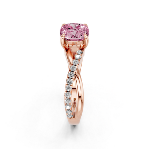 Rose gold Fancy Pink Cushion  Cut Diamond Twist Band Solitaire with Prong Setting_4