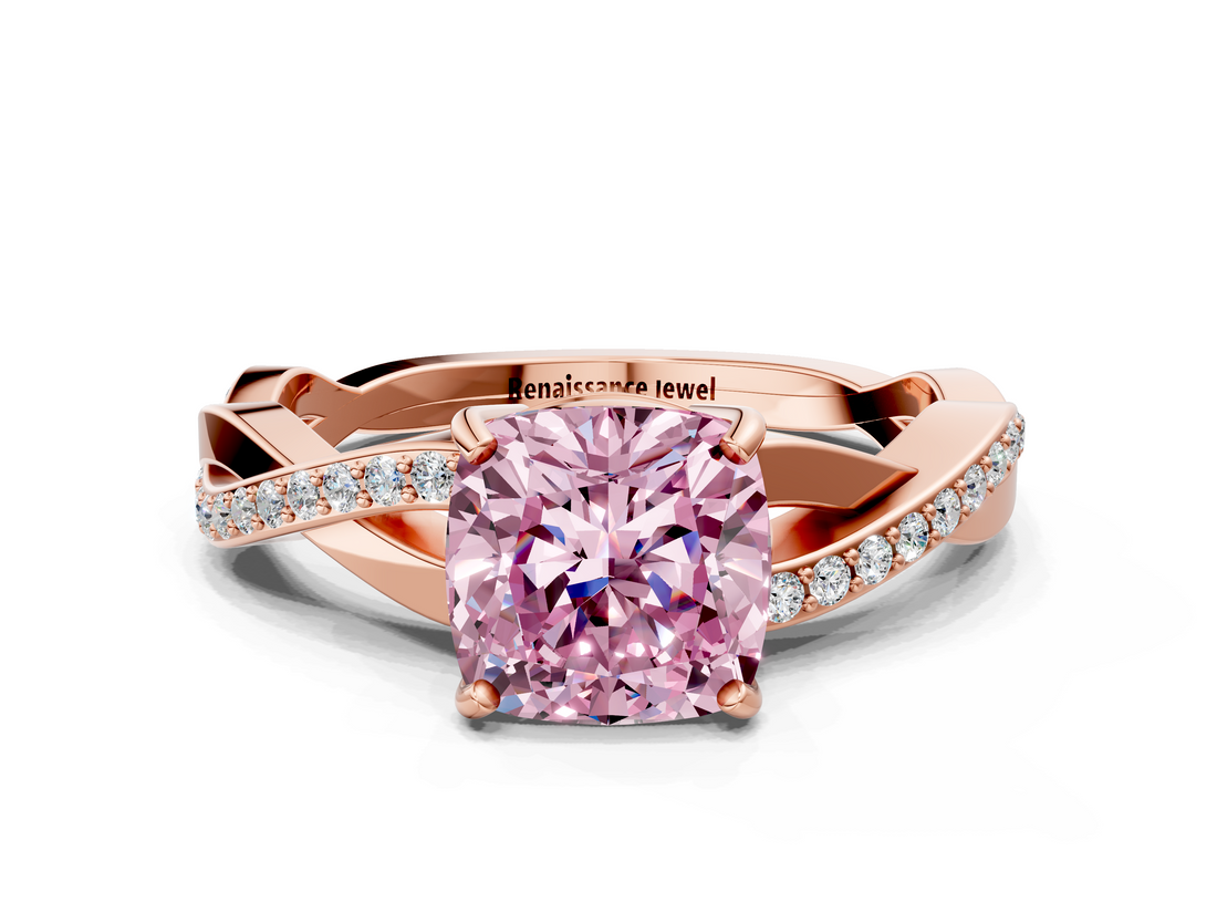 Rose gold Fancy Pink Cushion  Cut Diamond Twisted Band Engagement Ring with Prong Setting_3