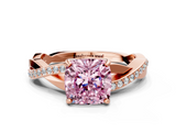 Rose gold Fancy Pink Cushion  Cut Diamond Twisted Band Engagement Ring with Prong Setting_3
