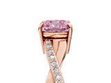 Rose gold Fancy Pink Cushion  Cut Diamond Twisted Band Engagement Ring with Prong Setting_8