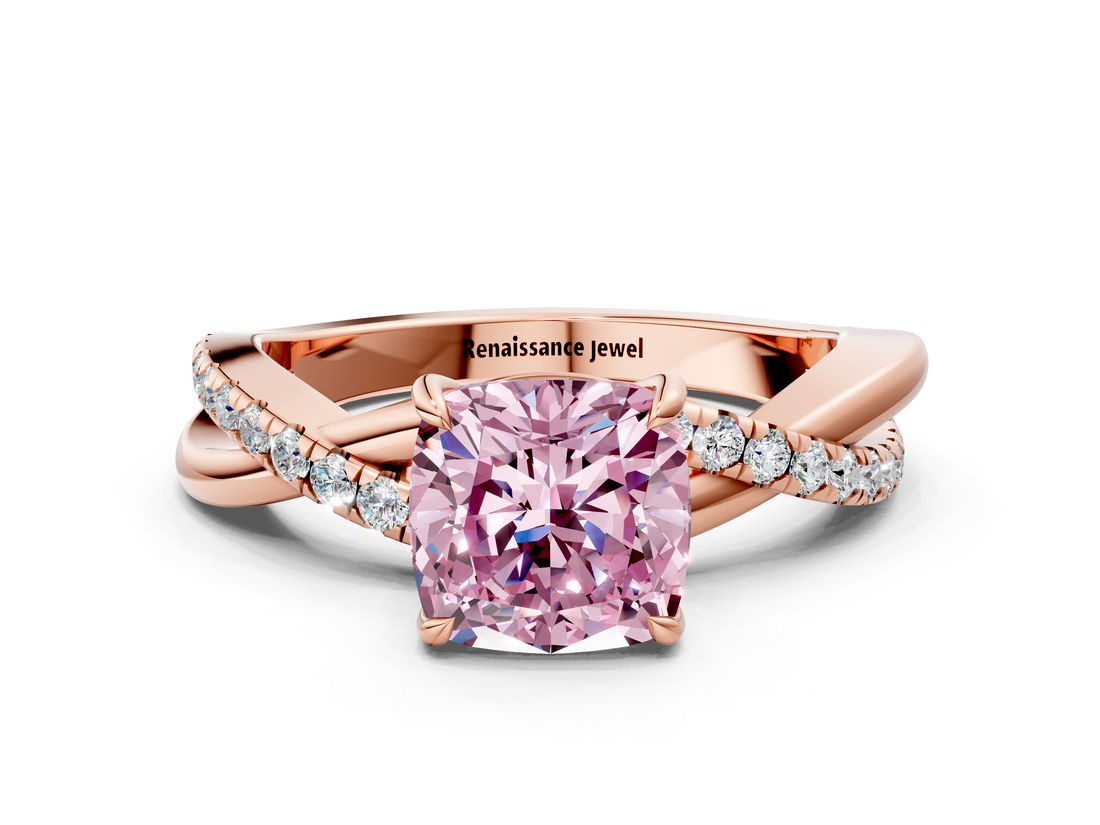 Rose gold Fancy Pink Cushion  Cut Diamond Twisted Band with Pavé Setting and Four-Prong Setting_19