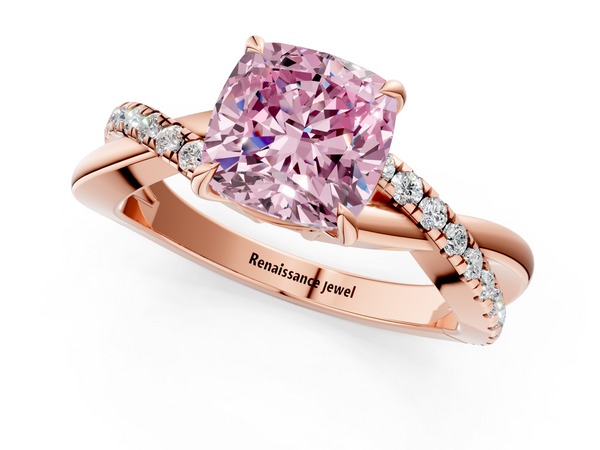 Rose gold Fancy Pink Cushion  Cut Diamond Twisted Band with Pavé Setting and Four-Prong Setting