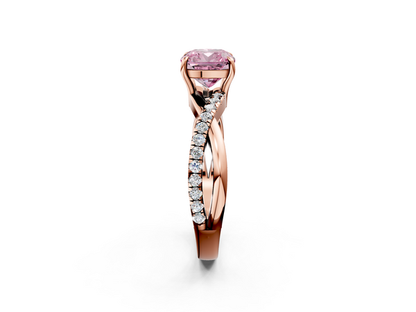 Rose gold Fancy Pink Cushion  Cut Diamond Twisted Band with Pavé Setting and Four-Prong Setting