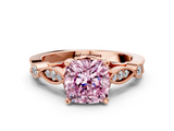 Rose gold Fancy Pink Cushion  Cut Diamond with Milgrain Marquise and Bezel Accents on a Solitaire Band with Prong Setting_191