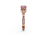 Rose gold Fancy Pink Cushion  Cut Diamond with Milgrain Marquise and Bezel Accents on a Solitaire Band with Prong Setting_193