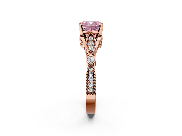 Rose Gold Cushion Cut Vintage Milgrain Engagement Ring Setting for Fancy Pink Center
