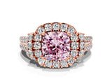 Rose gold Fancy Pink Cushion  Cut Double Halo Diamond Engagement Ring with Pave Band and Four-Prong Setting_25