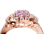 Rose gold Fancy Pink Cushion  Cut Double Halo Diamond Engagement Ring with Pave Band and Four-Prong Setting_29