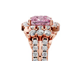 Rose gold Fancy Pink Cushion  Cut Double Halo Diamond Engagement Ring with Pave Band and Four-Prong Setting_30