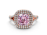 Rose gold Fancy Pink Cushion  Cut Double Halo Split Shank Diamond Ring with Prong Setting_48