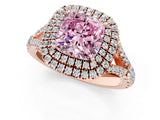 Rose gold Fancy Pink Cushion  Cut Double Halo Split Shank Diamond Ring with Prong Setting_49