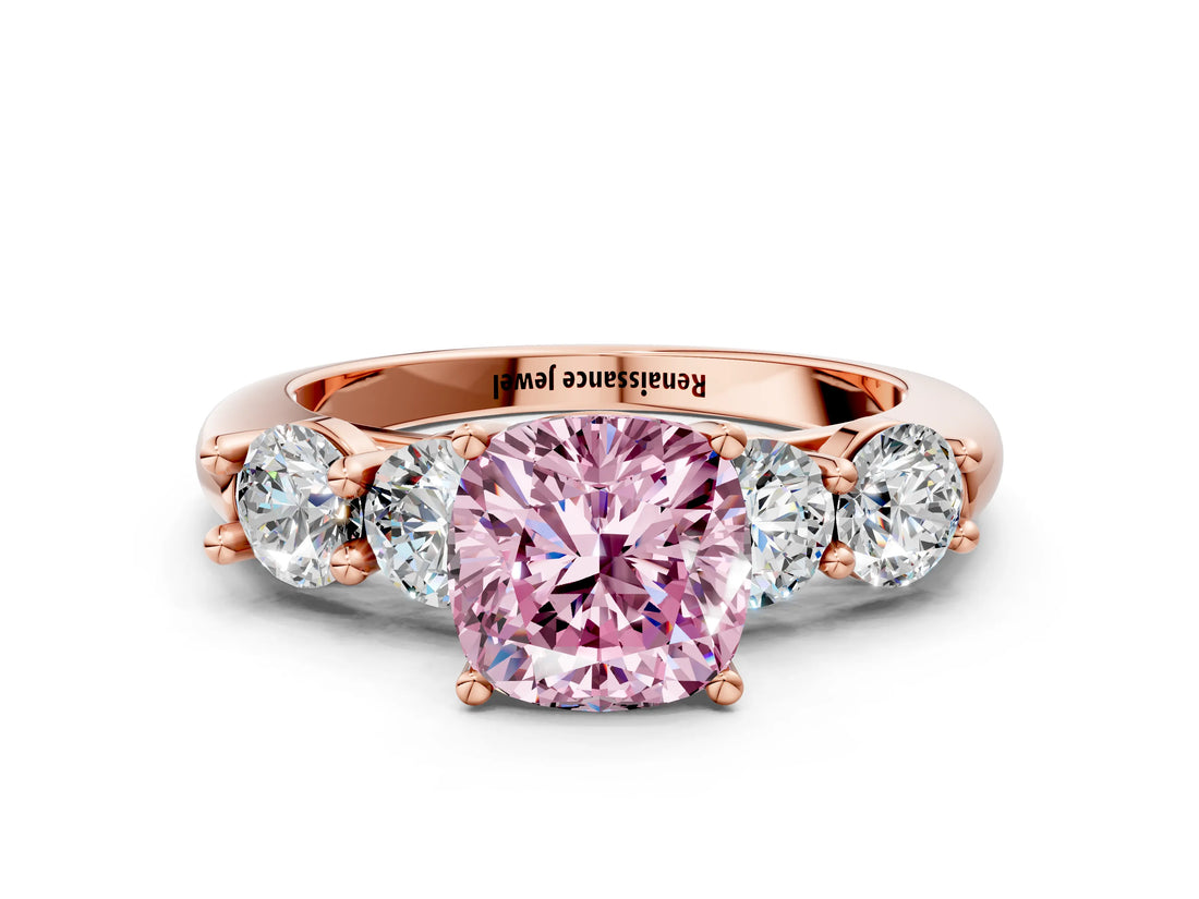 Rose gold Fancy Pink Cushion  Cut Five-Stone Prong Set Diamond Ring with Classic Band_32