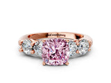 Rose gold Fancy Pink Cushion  Cut Five-Stone Prong Set Diamond Ring with Classic Band_32