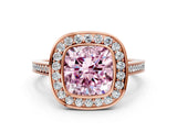 Rose gold Fancy Pink Cushion Cut Halo Bezel Diamond Pave Band Ring