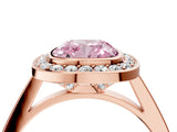 Rose gold Fancy Pink Cushion Cut Halo Bezel Diamond Pave Band Ring_4