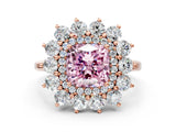 Rose gold Fancy Pink Cushion Cut Halo Cluster Diamond Ring with Pave Band and Four-Prong Setting_12