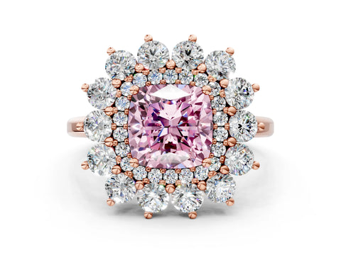 Rose gold Fancy Pink Cushion Cut Halo Cluster Diamond Ring with Pave Band and Four-Prong Setting_12