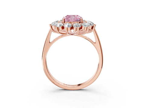 Rose gold Fancy Pink Cushion Cut Halo Cluster Diamond Ring with Pave Band and Four-Prong Setting_15