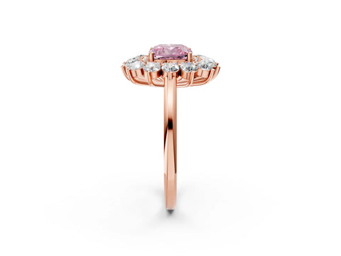 Rose gold Fancy Pink Cushion Cut Halo Cluster Diamond Ring with Pave Band and Four-Prong Setting_2