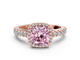 Rose gold Fancy Pink Cushion  Cut Halo Diamond Engagement Ring with Pave Band and Four-Prong Setting_28