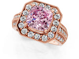 Rose gold Fancy Pink Cushion Cut Halo Diamond Engagement Ring with Pave Split Shank and Four-Prong Setting_13