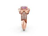Rose gold Fancy Pink Cushion Cut Halo Diamond Engagement Ring with Pave Split Shank and Four-Prong Setting_14