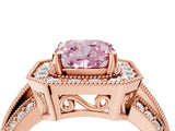 Rose gold Fancy Pink Cushion Cut Halo Diamond Engagement Ring with Pave Split Shank and Four-Prong Setting_16