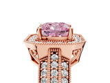 Rose gold Fancy Pink Cushion Cut Halo Diamond Engagement Ring with Pave Split Shank and Four-Prong Setting_17