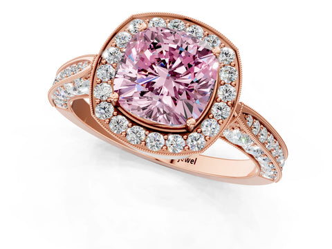 Rose gold Fancy Pink Cushion Cut Halo Diamond Engagement Ring with Split Shank Band and Four-Prong Setting_1