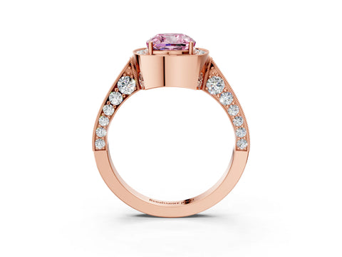 Rose gold Fancy Pink Cushion Cut Halo Diamond Engagement Ring with Split Shank Band and Four-Prong Setting_3