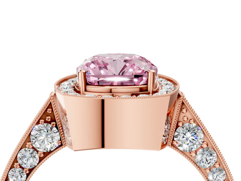 Rose gold Fancy Pink Cushion Cut Halo Diamond Engagement Ring with Split Shank Band and Four-Prong Setting_4
