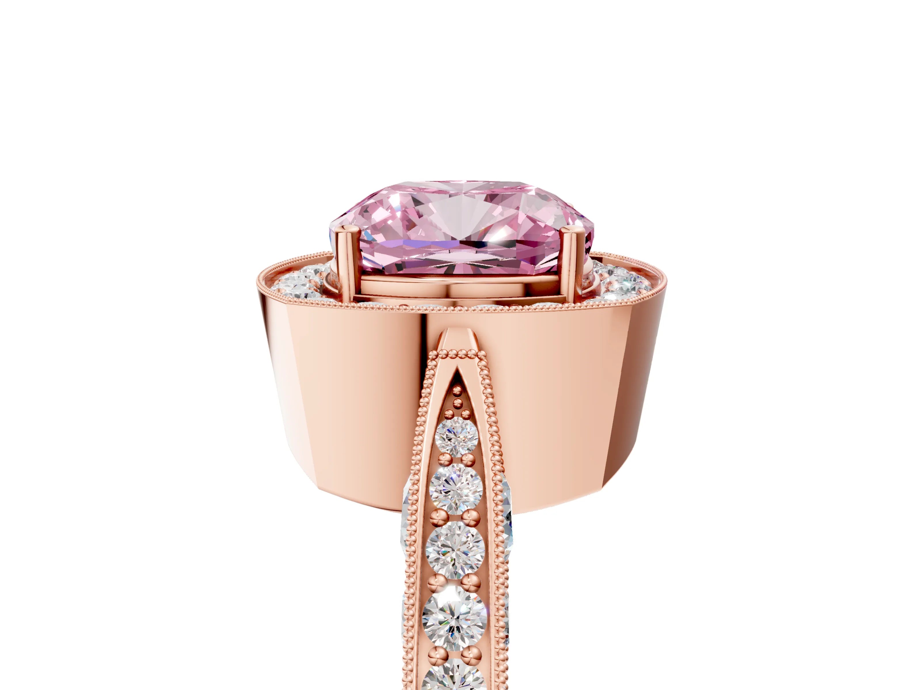 Rose gold Fancy Pink Cushion Cut Halo Diamond Engagement Ring with Split Shank Band and Four-Prong Setting_5