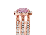 Rose gold Fancy Pink Cushion  Cut Halo Diamond Engagement Ring with Split Shank and Four-Prong Setting_25