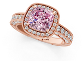 Rose gold Fancy Pink Cushion  Cut Halo Diamond Pave Band Ring with Four-Prong Setting_45
