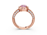 Rose gold Fancy Pink Cushion  Cut Halo Diamond Pave Band Ring with Four-Prong Setting_47
