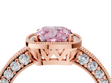 Rose gold Fancy Pink Cushion  Cut Halo Diamond Pave Band Ring with Four-Prong Setting_48