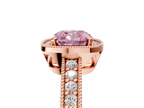 Rose gold Fancy Pink Cushion  Cut Halo Diamond Pave Band Ring with Four-Prong Setting_49