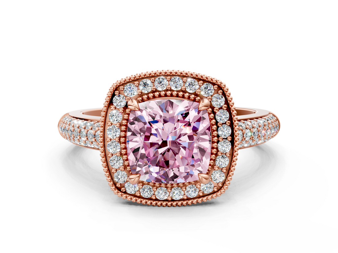 Rose gold Fancy Pink Cushion  Cut Halo Diamond Pave Band with Four-Prong Setting_37