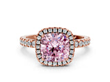 Rose gold Fancy Pink Cushion Cut Halo Diamond Pave Band with Prong Setting