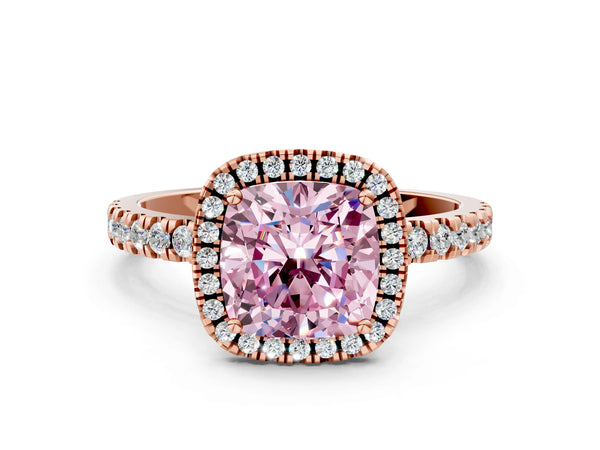 Rose gold Fancy Pink Cushion Cut Halo Diamond Pave Band with Prong Setting