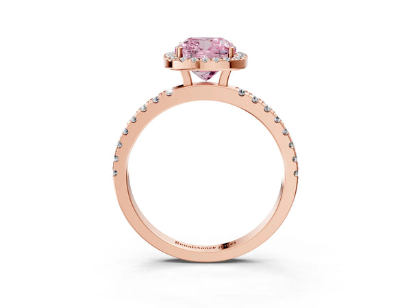 Rose gold Fancy Pink Cushion Cut Halo Diamond Pave Band with Prong Setting