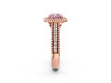 Rose gold Fancy Pink Cushion Cut Halo Diamond Ring with Beaded Split Shank and Four-Prong Setting_2