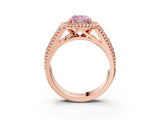 Rose gold Fancy Pink Cushion Cut Halo Diamond Ring with Beaded Split Shank and Four-Prong Setting_3