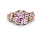 Rose gold Fancy Pink Cushion Cut Halo Diamond Ring with Milgrain and Bezel Accents on a Split Shank Band_13