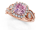 Rose gold Fancy Pink Cushion Cut Halo Diamond Ring with Milgrain and Bezel Accents on a Split Shank Band_14